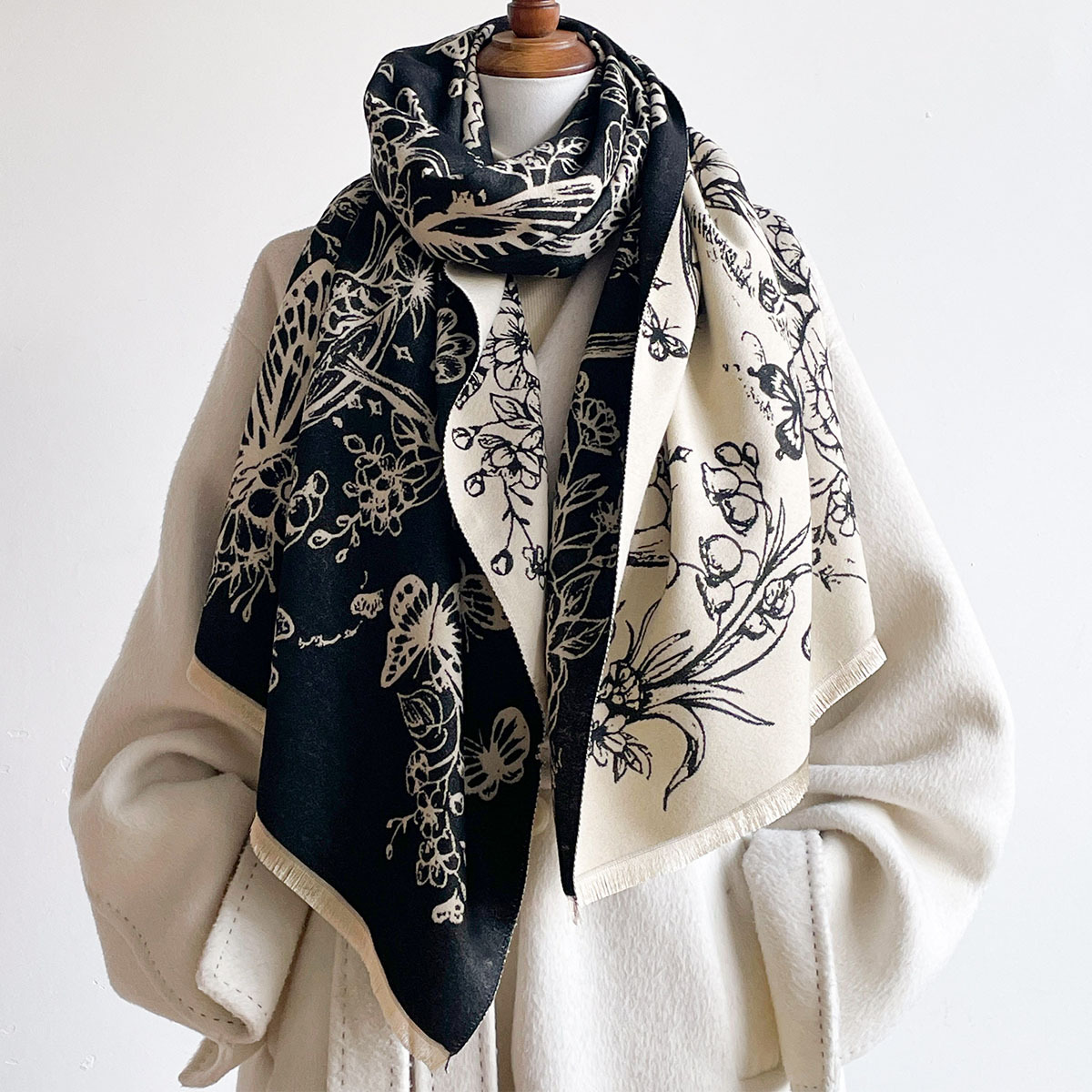 Pashmina Wrap Large - Imitation Cashmere Scarf For Women Fringed