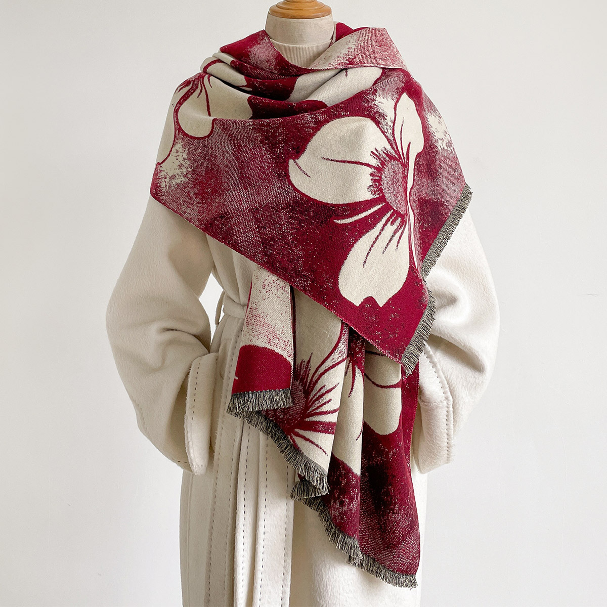 Pashmina Wrap Large - Women Imitation Cashmere Scarf Fringed Thick