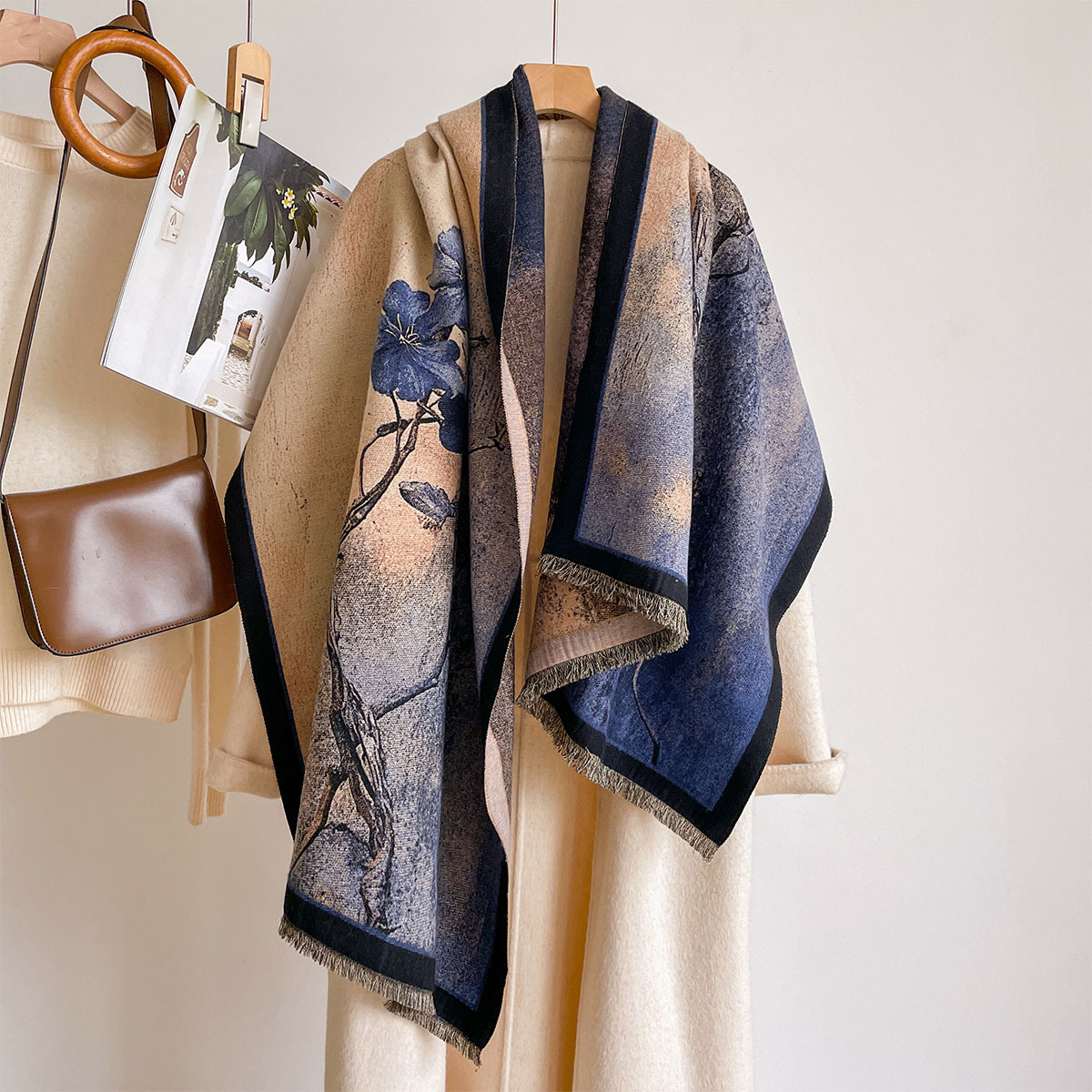 Pashmina Wrap Large - Women Imitation Cashmere Scarf Reversible Tassel