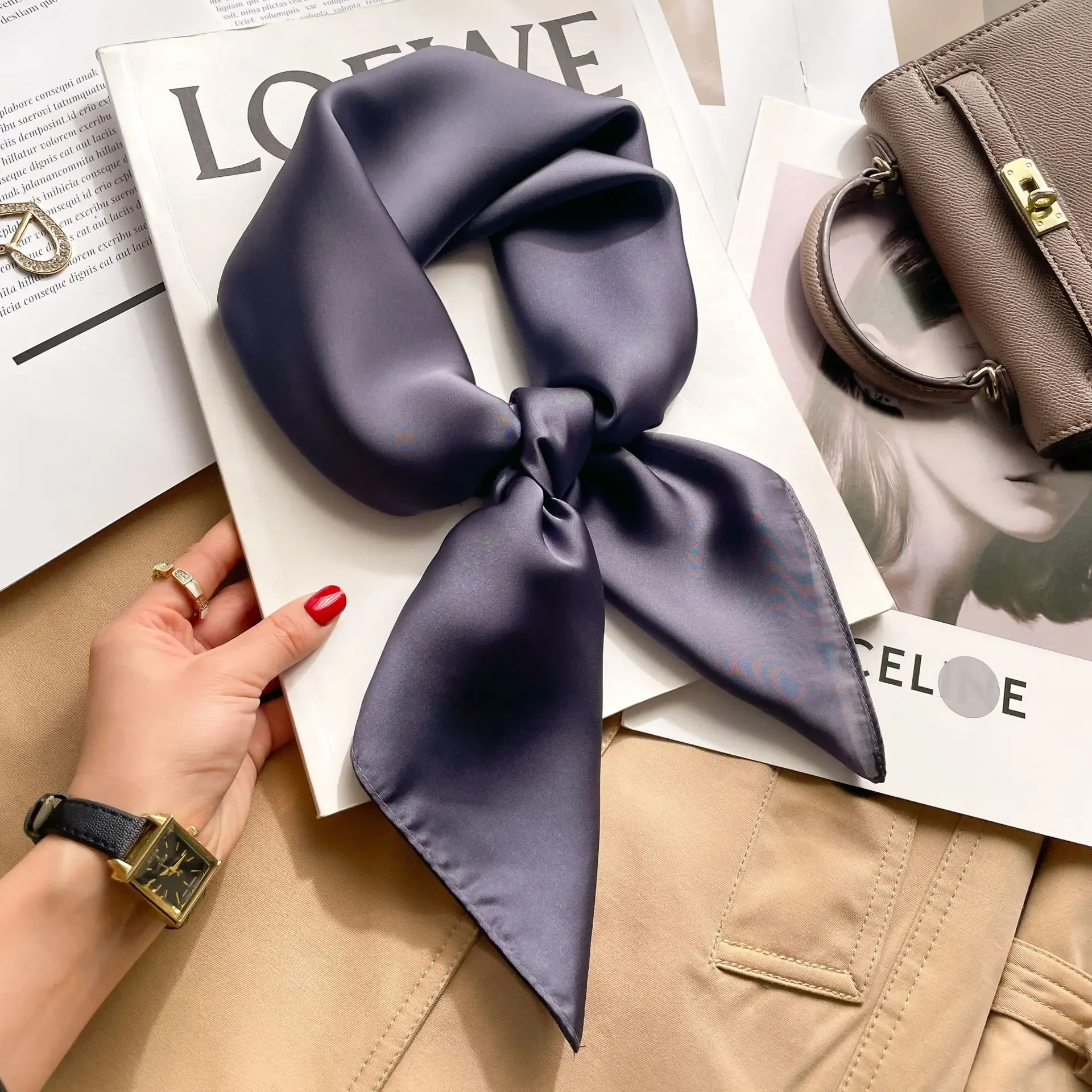 70cm Solid Colors Neckerchief  - Silk Neck Scarf review and price